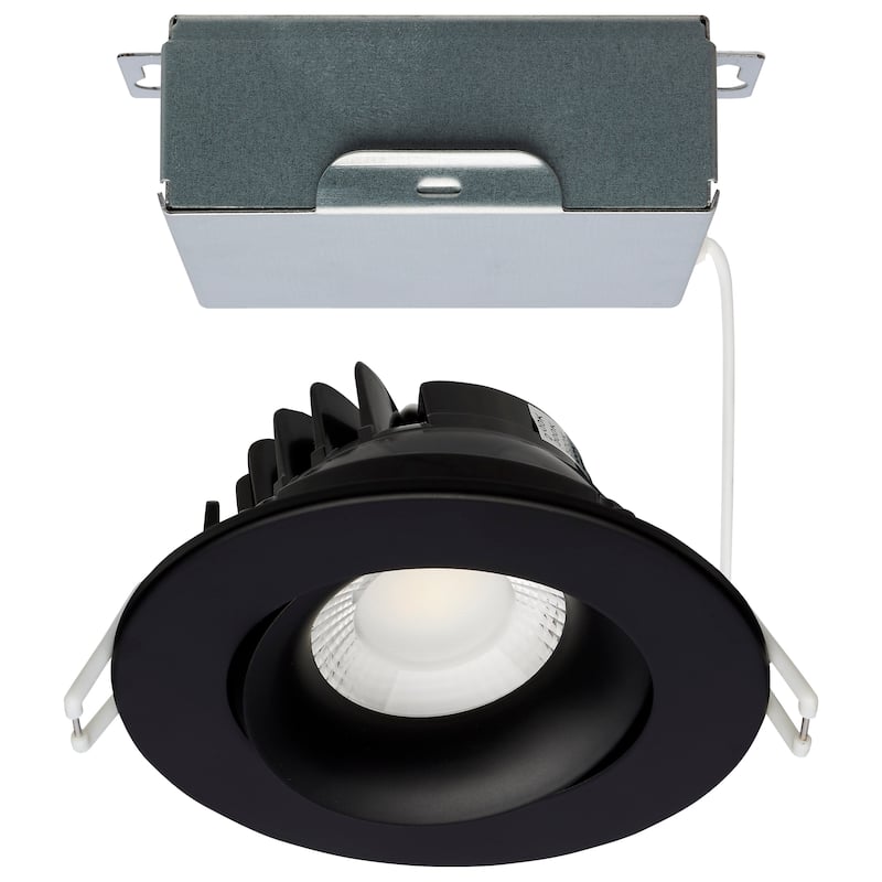 12W LED Direct Wire Downlight Gimbaled 3.5In CCT Selectable Round Remote Driver Black 840L - Black