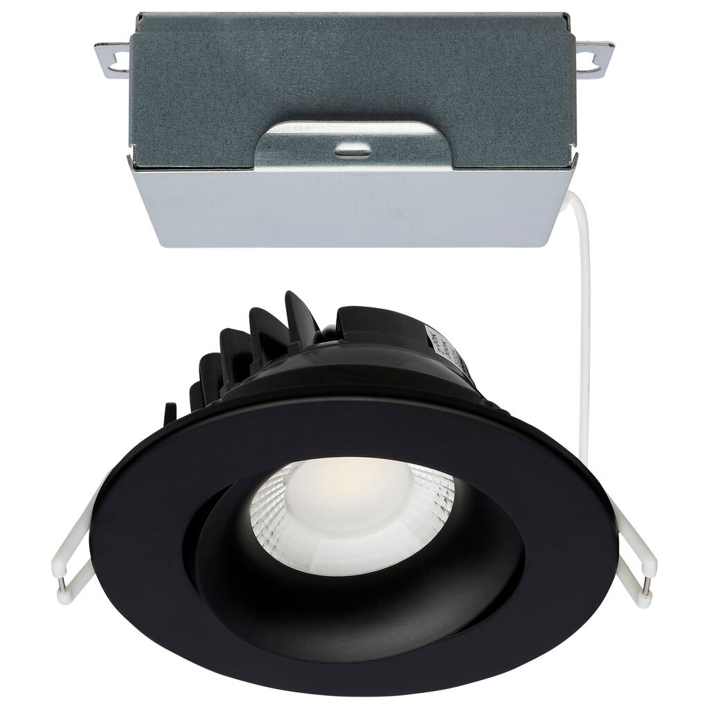 12W LED Direct Wire Downlight Gimbaled 3.5In CCT Selectable Round Remote Driver Black 840L
