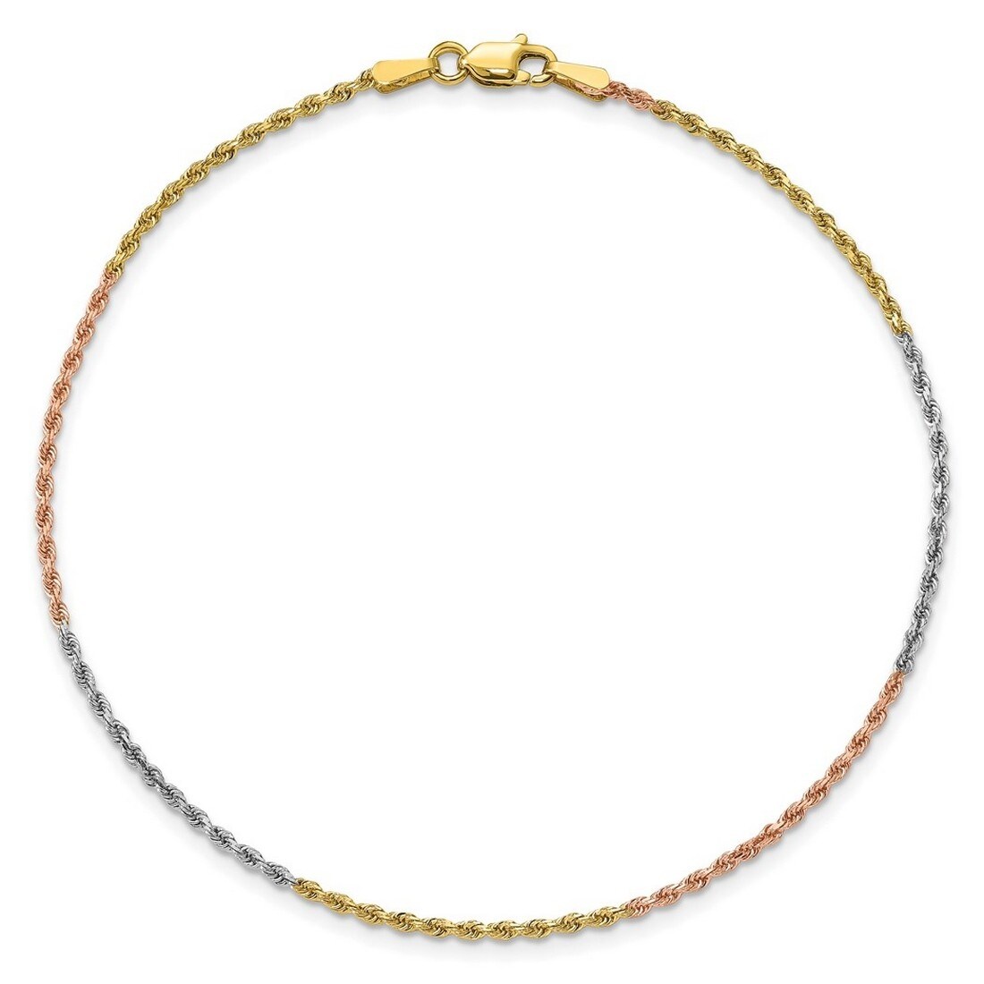 Curata Solid 10k or 14k Gold 10" 1.5mm Diamond-Cut Rope Chain Anklet