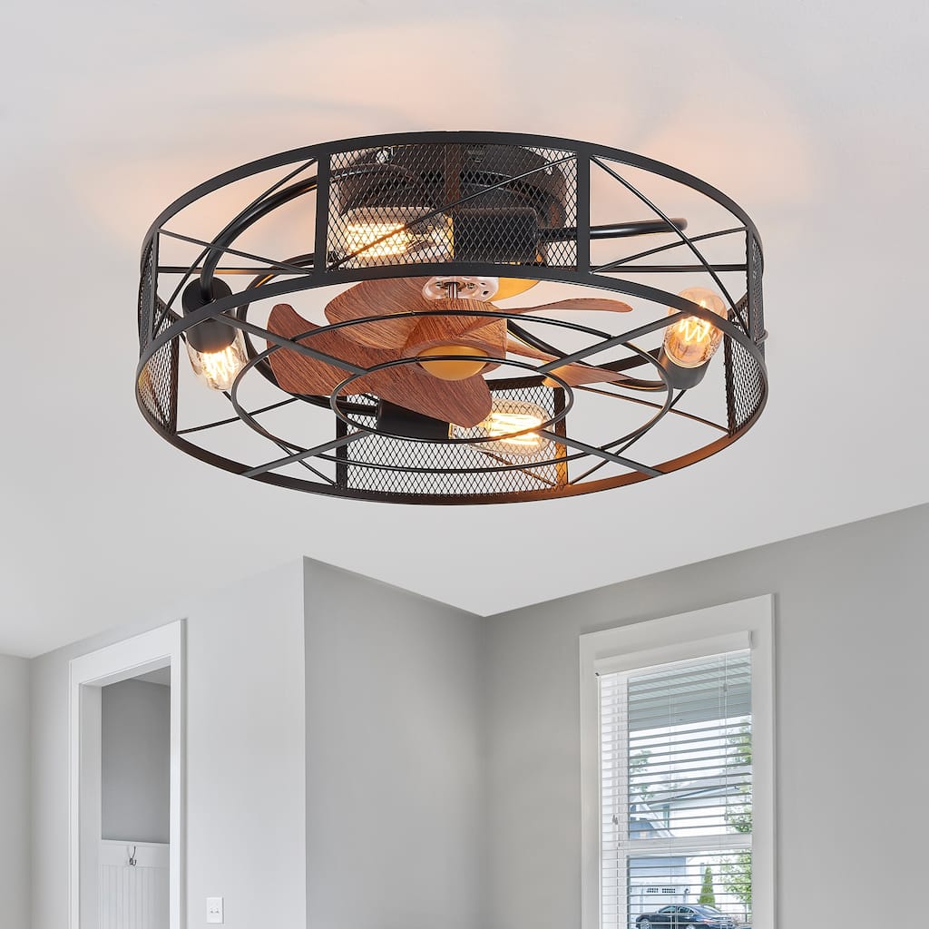 21 Inch Cage Ceiling Fan with Light Flush Mount with Light Remote Control