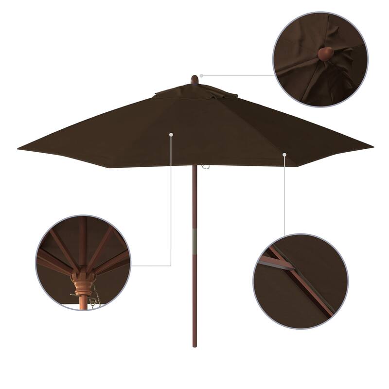 California Umbrella 9ft Marenti Wooden Sunbrella Patio Umbrella with Sunbrella Fabric, Base Not Included