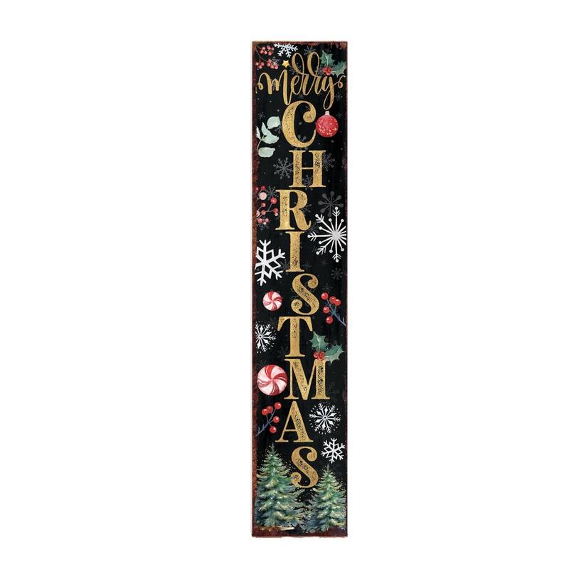 HomeRoots 48" Black Gold Green And Red Solid Wood Merry Christmas Porch Sign