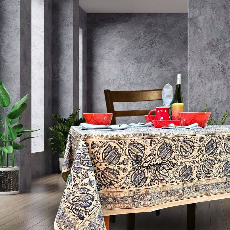 Vegetable Dye Tulip Floral Block Print Tablecloth Collection