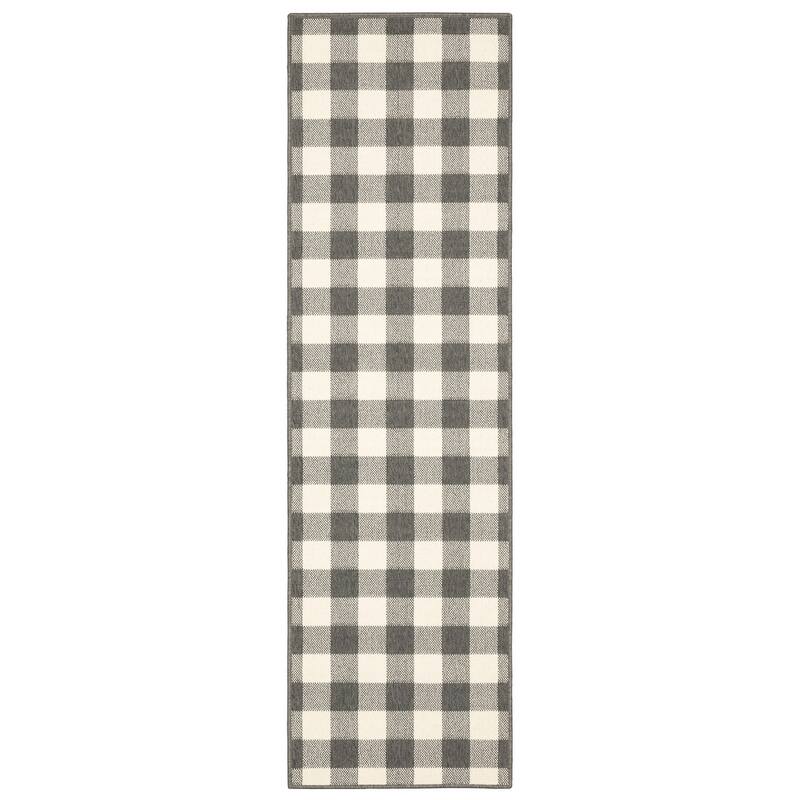 8'x11' Gray and Ivory Gingham Indoor Outdoor Area Rug 3'6" On Sale