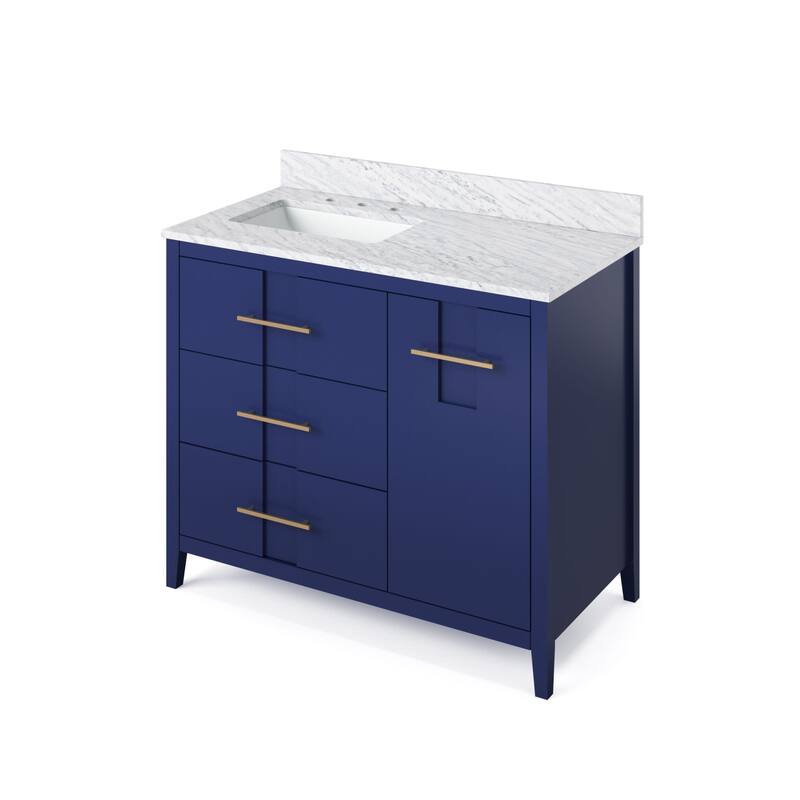Jeffrey Alexander VKITKAT42R-MARBLE Katara 42" Free Standing Vanity - Hale Blue / White Carrara