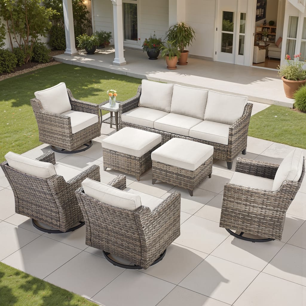 Pocassy 8-Piece Sofa Ottoman w/ Swivel Chair Table Set.