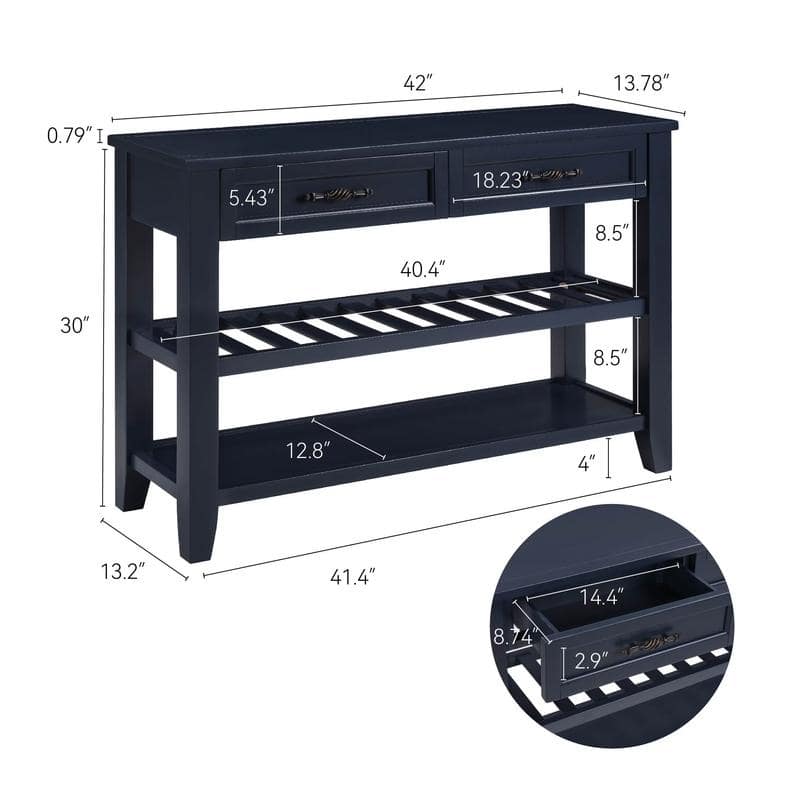 Vintage-Inspired Pine Console Table - Two-Tier Open Shelf Design for Living Spaces‌.