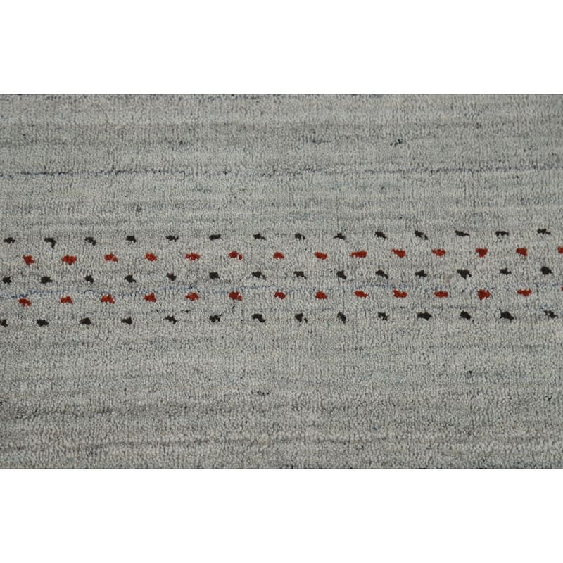 Grey Tribal Gabbeh Indian Runner Rug Hand-Knotted Wool Carpet - 2'4" x 9'8"