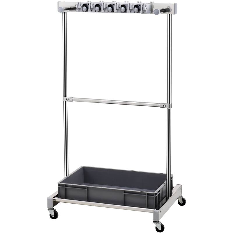 Silver Stainless Steel 10 Slots Garden Tool Organizer Rack with 4 Fixed Hooks and 4 Swivel Wheels - 48.9 x 20 x 26 in