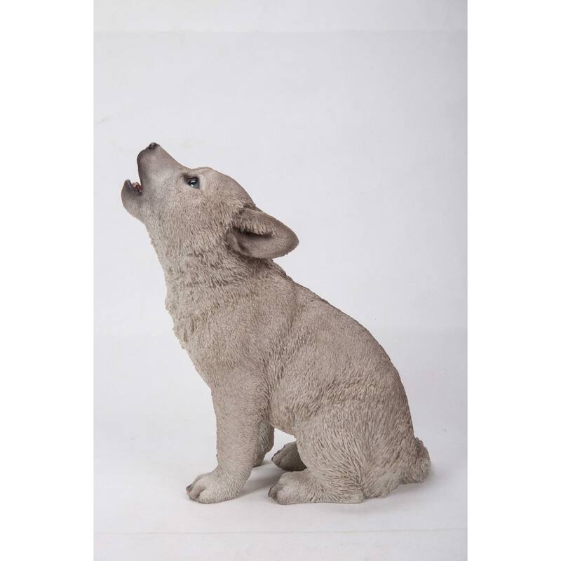 11" Howling Wolf Pup Outdoor Garden Statue