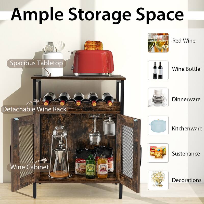 Gymax Industrial Liquor Bar Cabinet Buffet Sideboard Detachable Wine