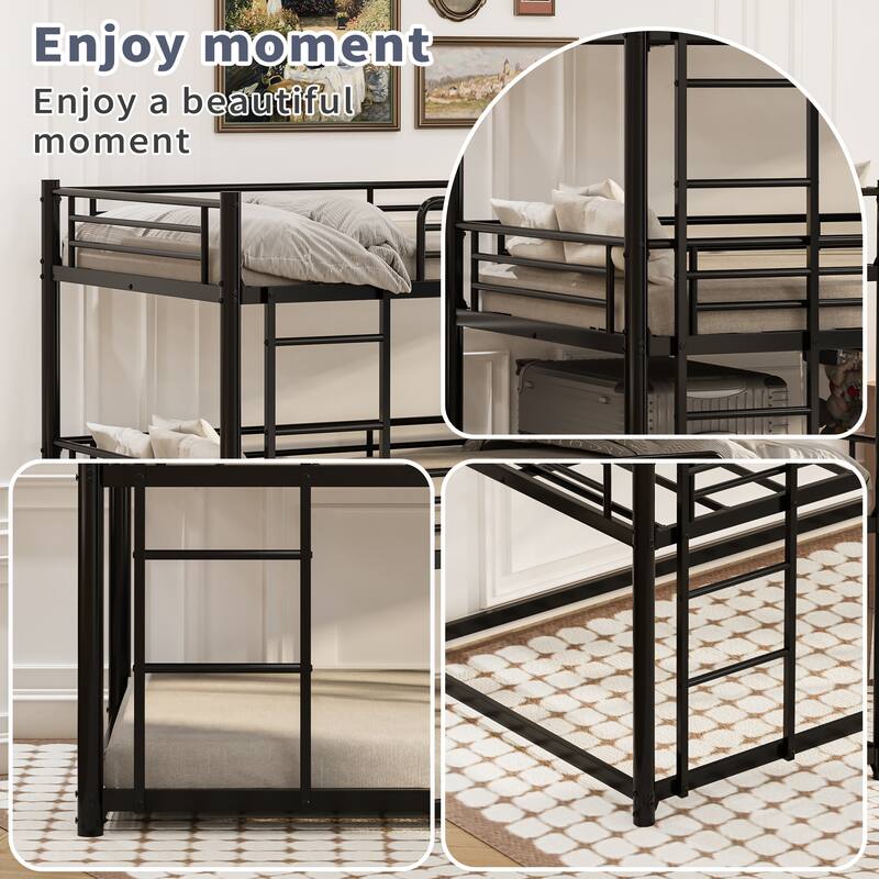 Twin Over Twin Over Twin Metal Triple Bunk Bed with Safety Rails, Non-Slip Ladder, Space Saving Design