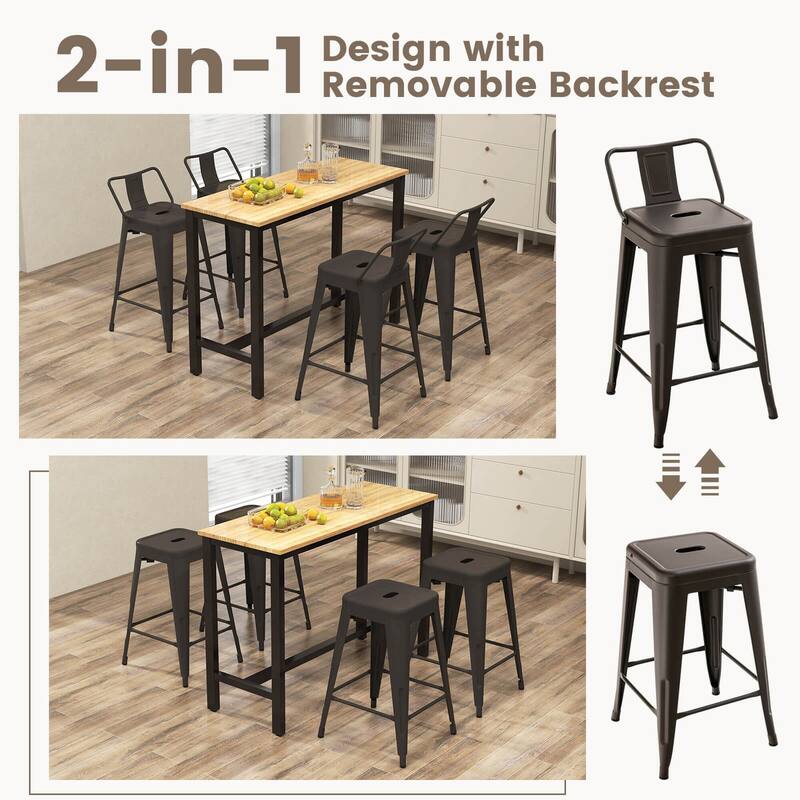 Costway Set of 4 Low Back Metal Counter Stool 24'' Seat Height - see details