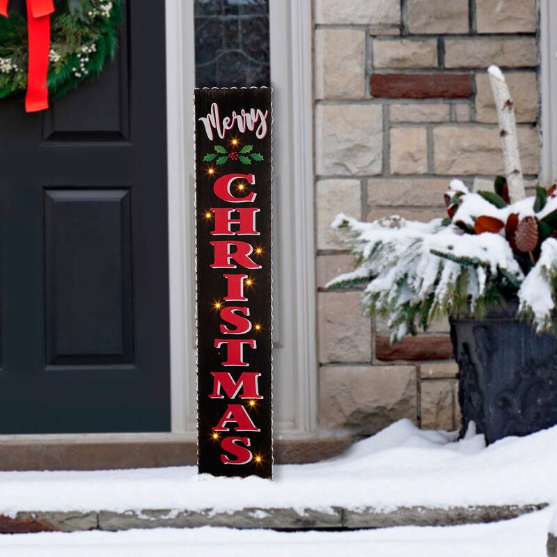 Glitzhome 42"H Lighted Wooden "Merry Christmas" Porch Sign Decor