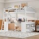 preview thumbnail 1 of 52, Solid Wood Loft Bed with Bulit-in U-shaped Desk and 2 Drawers, Full Size Loft Bedframe with Storage Shelves and Tri-fold Mirror White