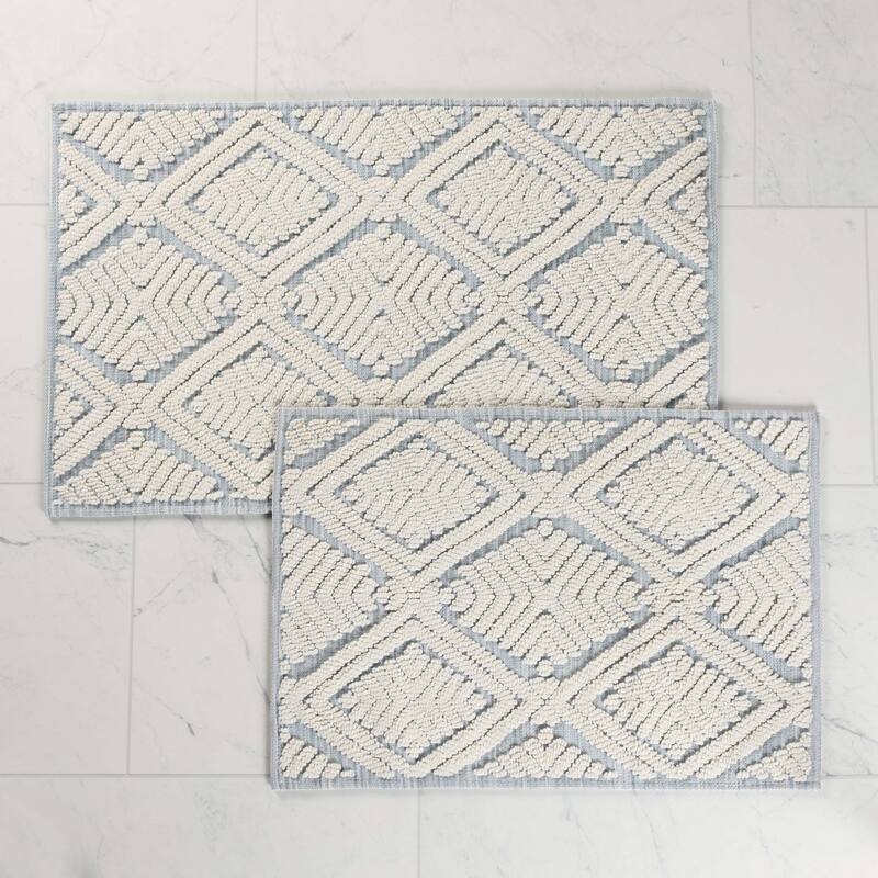 Superior Ceton Geometric Washable Bath Rug, Set of 2 - Medium - Blue