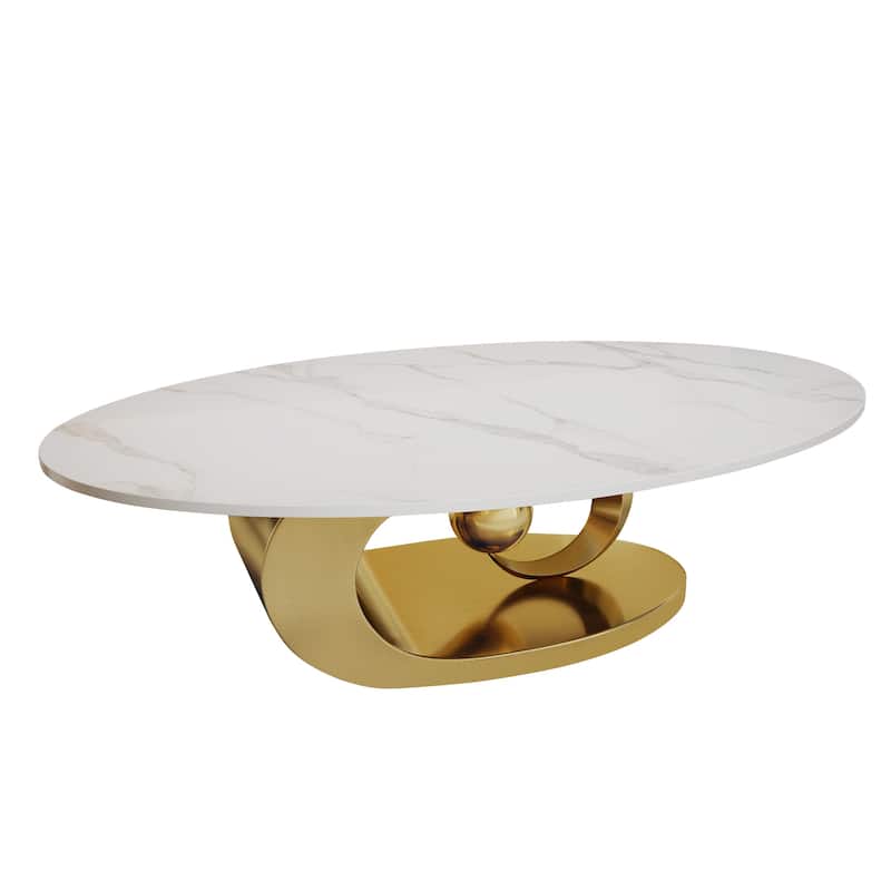 Homy Casa Marble Coffee Table with Sculptural Base Bar