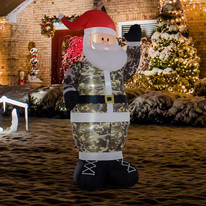 HOMCOM 8 ft. Army Camo Santa Inflatable Christmas Decoration, Holiday Yard Decoration