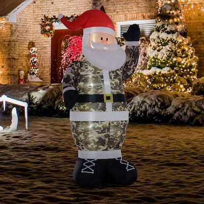 HOMCOM 8 ft. Army Camo Santa Inflatable Christmas Decoration, Holiday Yard Decoration