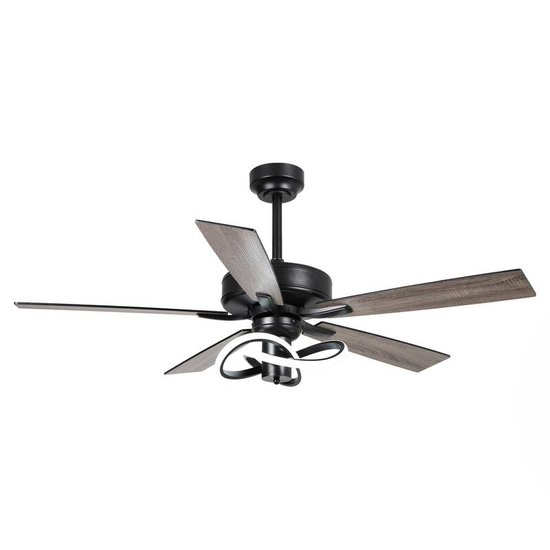 52" Modern Black Stylish Ceiling Fan with Dimmable LED Light and Remote