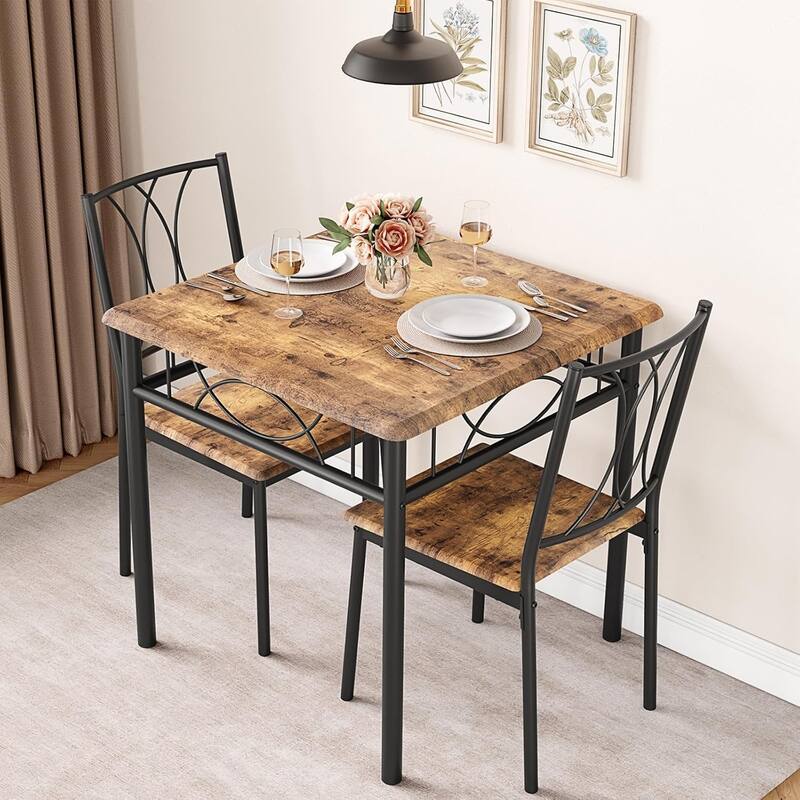 Dining Table and Upholstered Chairs Set 2, Metal Frame Compact Dining - Tan