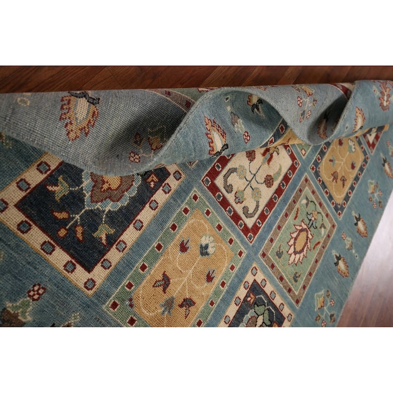 Garden Design Blue Kazak Area Rug Hand-Knotted Wool Carpet - 4'1" x 5'11"
