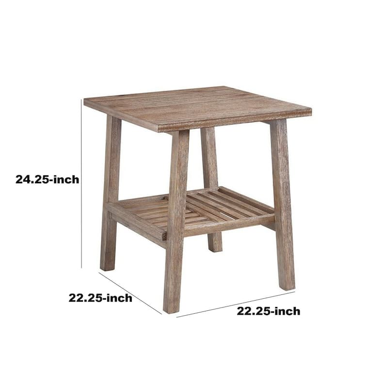22.25 in. Rustic Brown Rectangle Wood End Table with Slatted Design