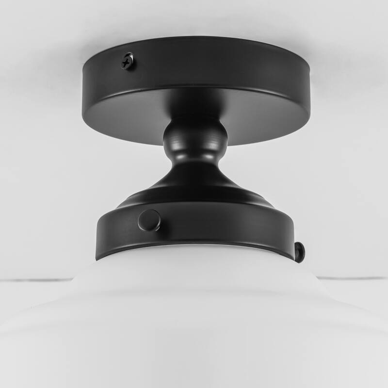 8.7 in. 1-Light Retro Black/Antique Gold Ice-Cream Shaped Semi-Flush Mount Ceiling Light with Opal Textured Glass Shade