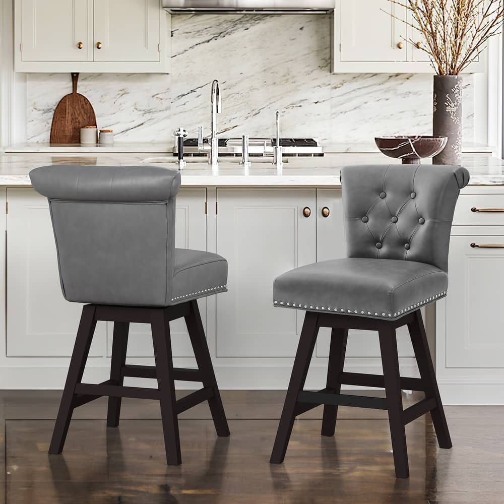 26 in. Set of 2 Bar Stools Counter Height Barstool 360° Swivel with Curved Backrest