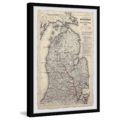'Vintage Michigan Map' Framed Painting Print