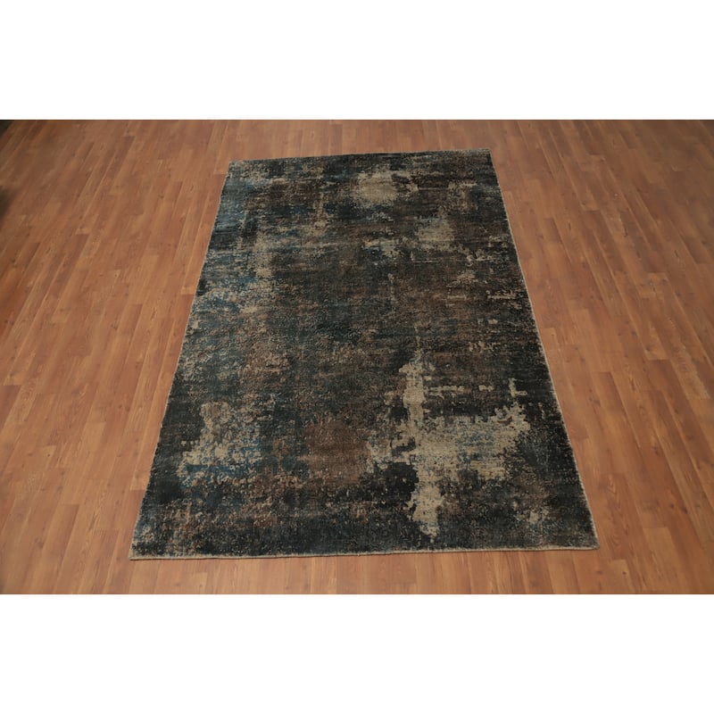 Hand Knotted Oriental Viscose Silk Carpet Modern All-Over Multi-Colored Abstract Area Rug - 7' 10'' X 5' 0''