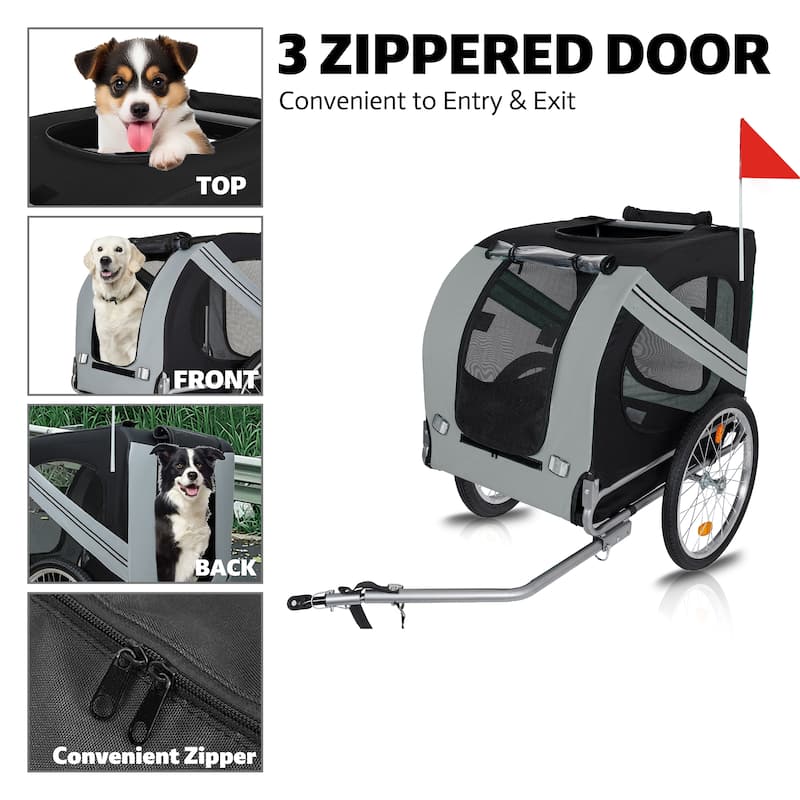 Large Folding Dog Bike Trailer with Steel Frame, 100LB Capacity Pet Bicycle Carrier with 20" Wheels & Rain Cover
