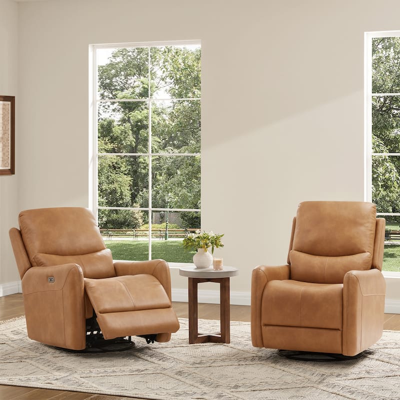 30" Power Recliner 360-degree Swivel Arm Chair Faux Leather - Brown