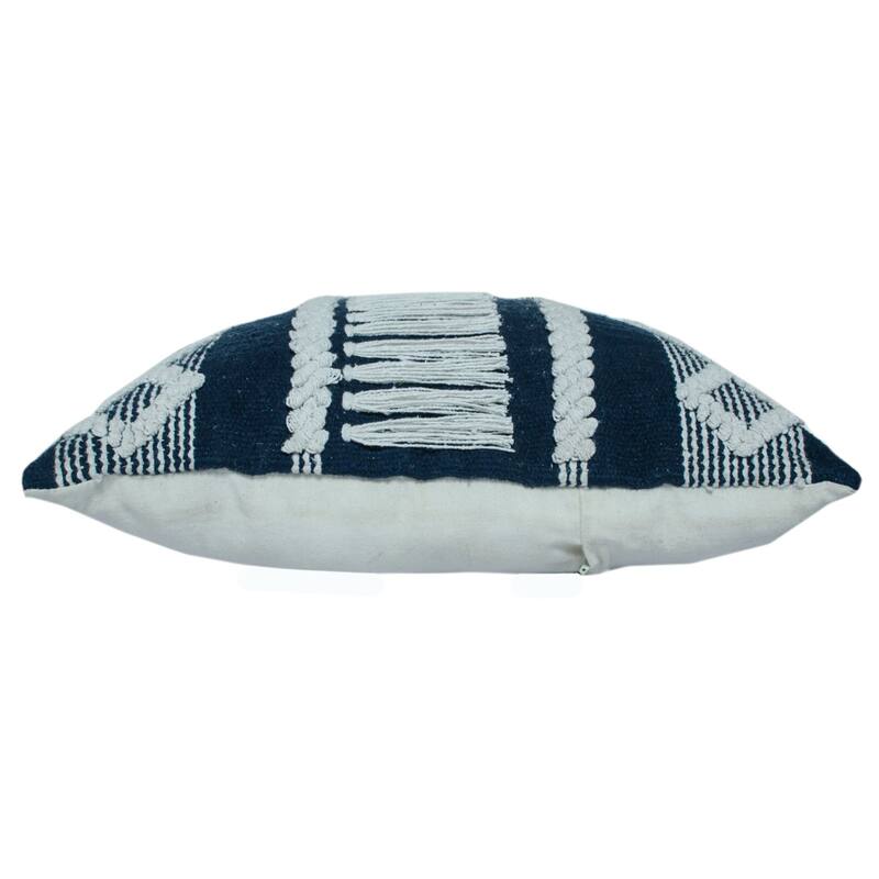20" Blue and Ivory Diamond Stripe Textured Square Throw Pillow