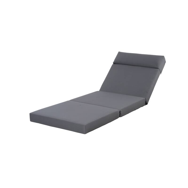 Roomfitters Outdoor Chaise Lounge Cushion with Headrest, Foldable Waterproof Recliner Pad for Patio or Pool - Dark Grey