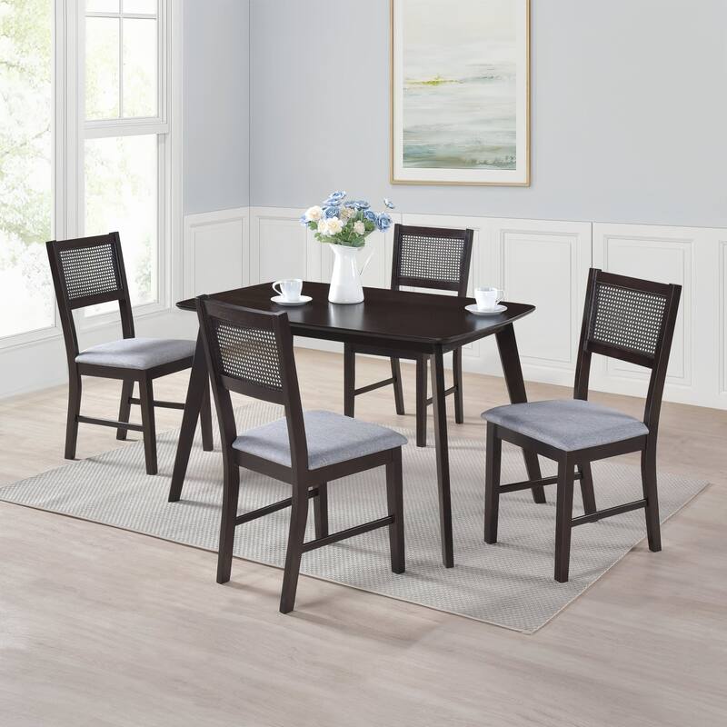 Mid-Century Modern Chairs Rattan Dining Chairs, Living Room Chair Set of 2 Accent Chair Grey Fabric Dining Comfy Chair - Espresso