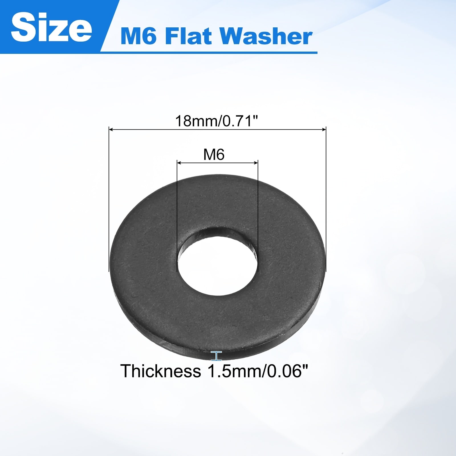 Fender Washers, Carbon Steel Flat Washer, Metal Gasket for Screws and Bolts, Black Oxide
