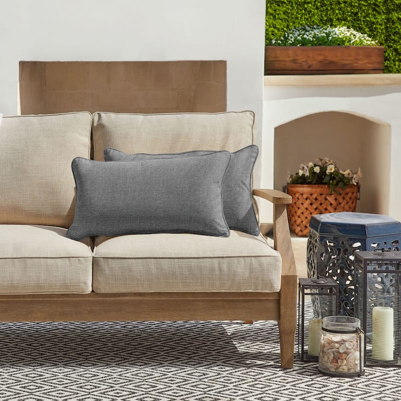 Sorra Home Sunbrella Outdoor Corded Pillow Set of 2 - 14 in H x 24 in W x 6 in D - Revive Charcoal