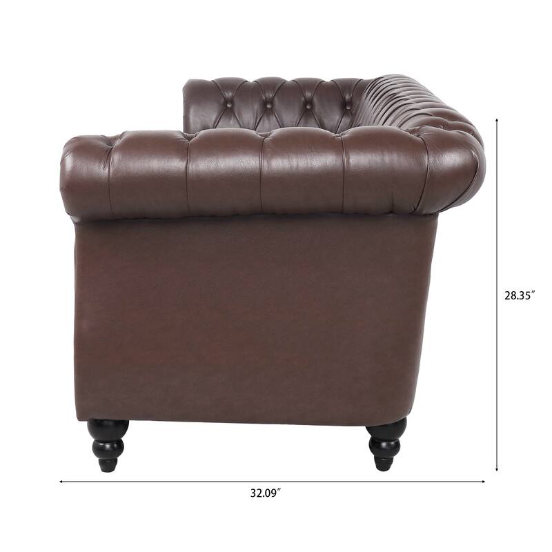 84.65" PU Chesterfield Sofa with Pocket Springs, Birch Legs, Comfortable 3-Seater