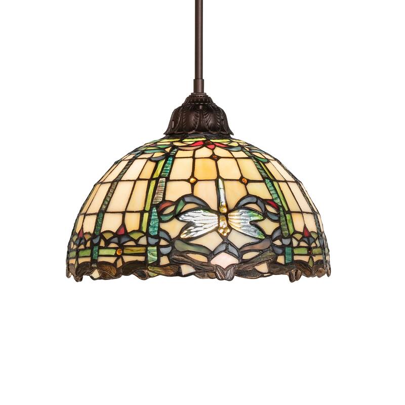 12" Wide Tiffany Dragonfly Pendant - Colored - Colored