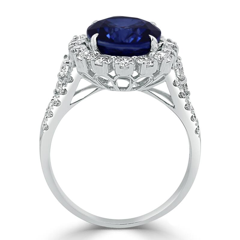 Auriya 18k Gold 5 3/8ct Oval Sapphire Halo Diamond Engagement Ring 4/5ct TDW