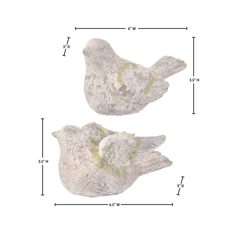 6.5" Resin Mossed Garden Bird Set of 2