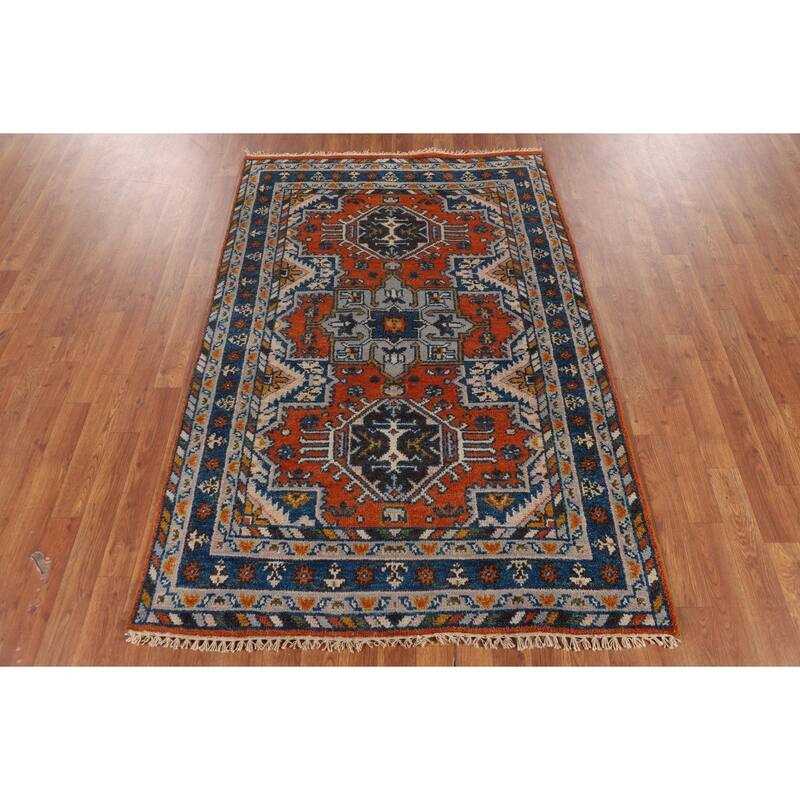 Geometric Heriz Serapi Oriental Foyer Rug Hand-Knotted Wool Carpet - 3'11"x 5'10"