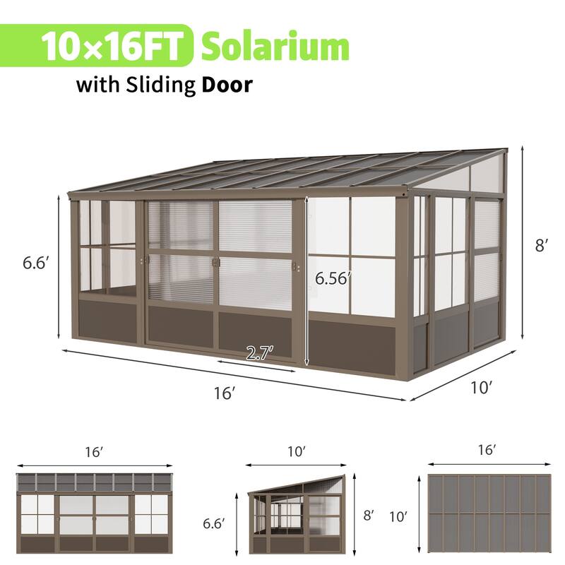 Erommy Wall Mounted Sunroom with Sliding Doors, All-Season Aluminum Patio Gazebo, Outdoor Permanent Sunroom Shelter