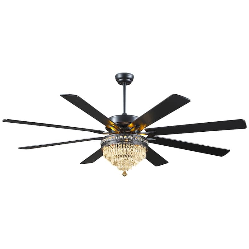 52" or 62" Crystal Ceiling Fan Chandelier with Lights,Remote Control, Timer,Reversible Motor
