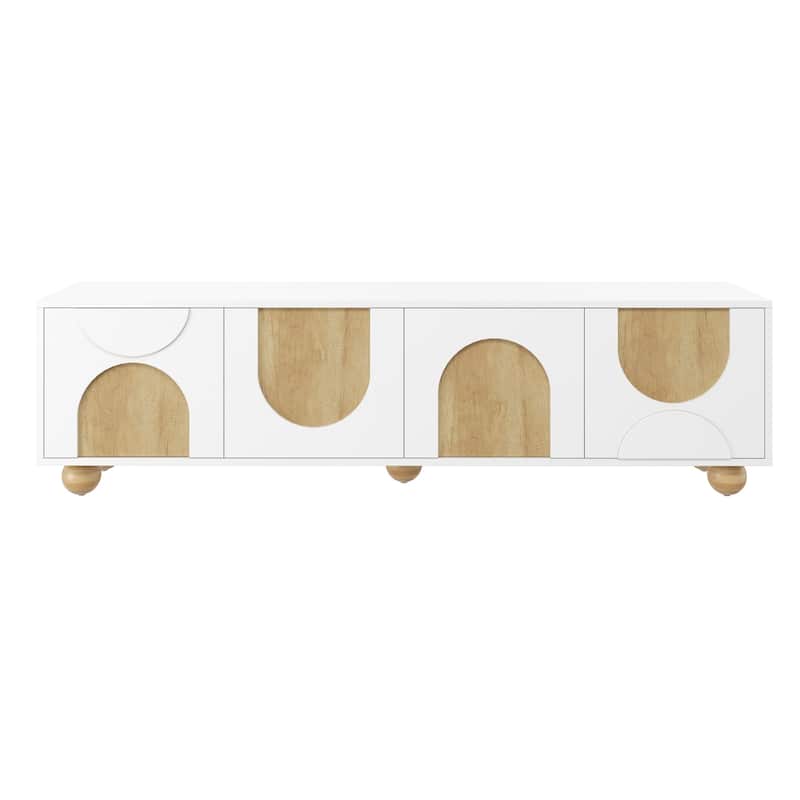 TV Stand with Four Arched Wood-Grain Doors, Geometric Design Media Console, Entertainment Center with Storage Cabinets