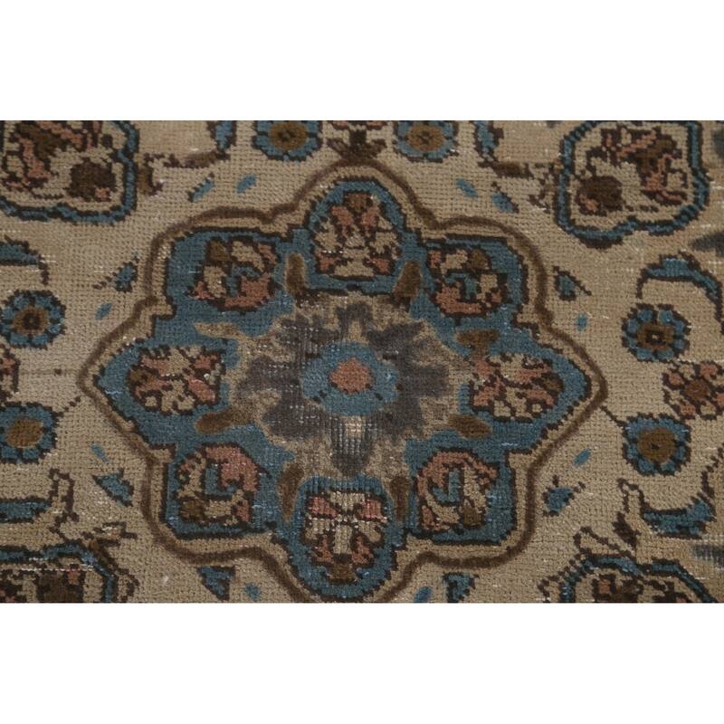 Brown Tabriz Persian Vintage Area Rug Hand-Knotted Wool Carpet - 6'9"x 9'9"