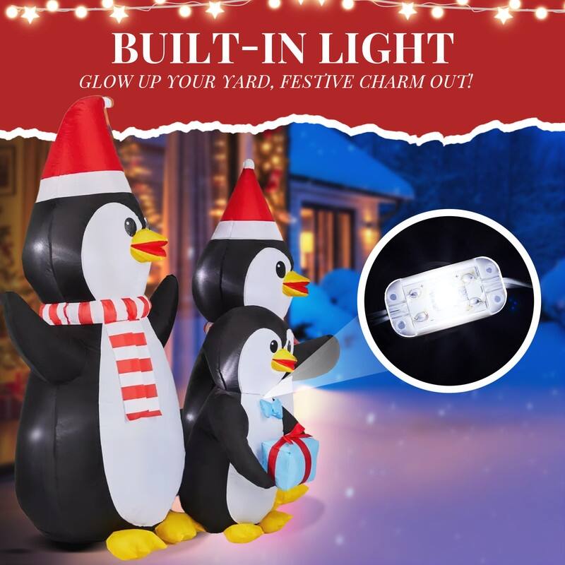 6FT Lighted Christmas Inflatable Decoration, Inflatable Penguin Family