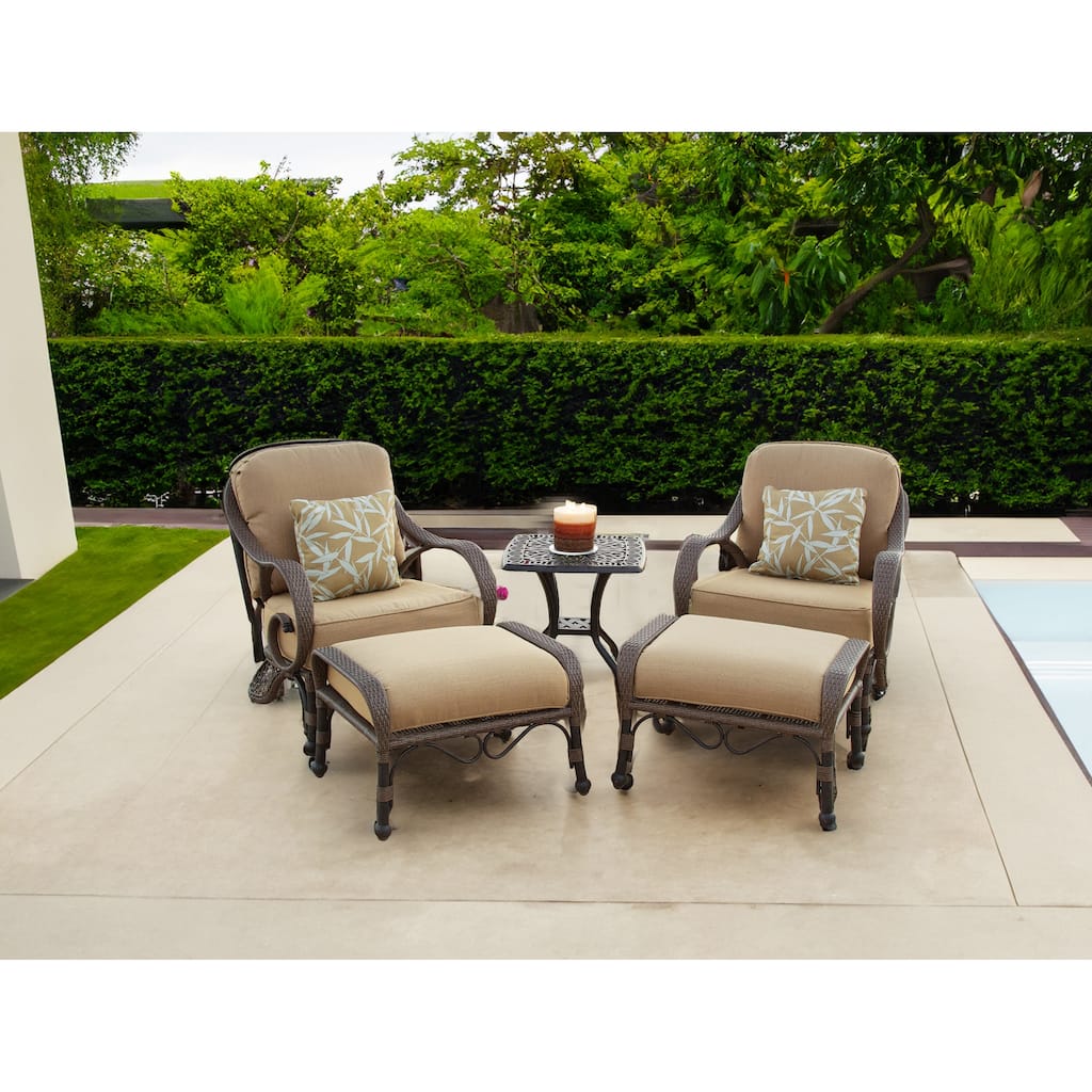 Grand Bonaire Weave Patio Club Chairs with Ottomans Set of 5