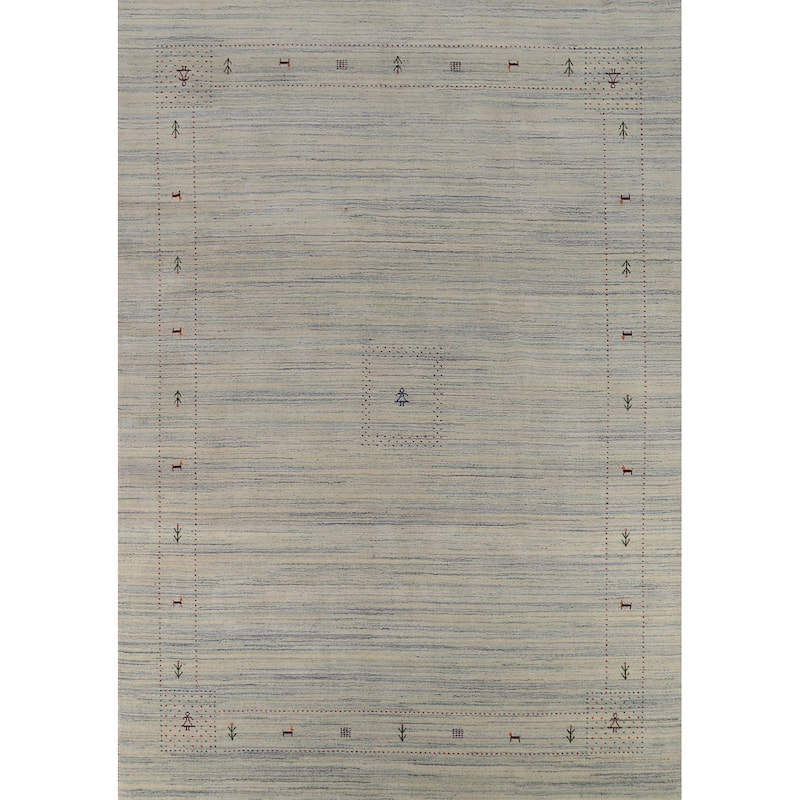 Striped Tribal Gabbeh Oriental Area Rug Hand-Knotted Beige Wool Carpet - 9'3"x 11'7"